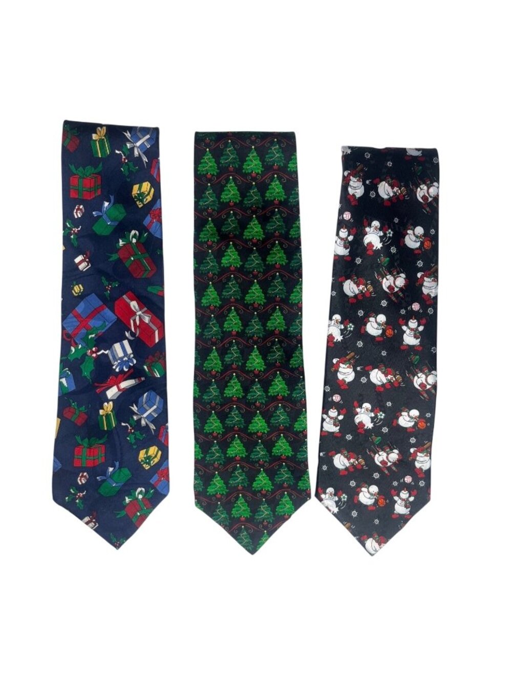 Set Of 3 Christmas-Themed Ties Festive Snowmen Trees Gifts